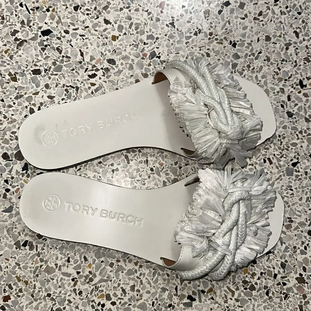 Tory Burch white rope slide raffia sandal 7.5 resortwear